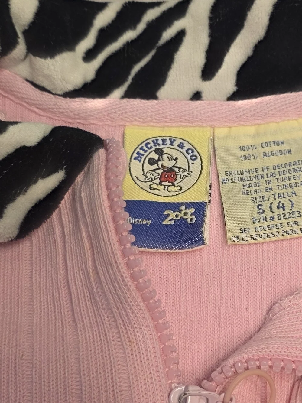 Disney 2000 Vintage Mickey & Co Embroidered Pink Zebra Trim Jacket